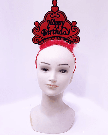 YNT İthalat SM-SMR0649-KIRMIZI Happy Birthday Neon Kırmızı Renk Doğum Günü Tacı 24X15 Cm
