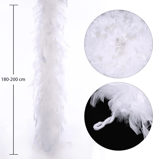 YNT İthalat SM-SMR269QS1 Beyaz Renk Kabarık Kalın Otriş Boa Tüy 6 Cm Genişlik 180-200 Cm Uzunluk