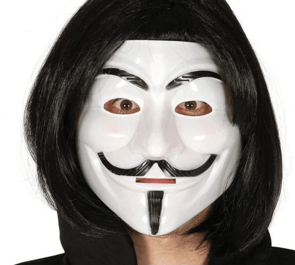YNT İthalat SM-SMRD022G095 Siyah Renk Takma Kısa Saç Ve V For Vendetta Maskesi Anonymous Maskesi