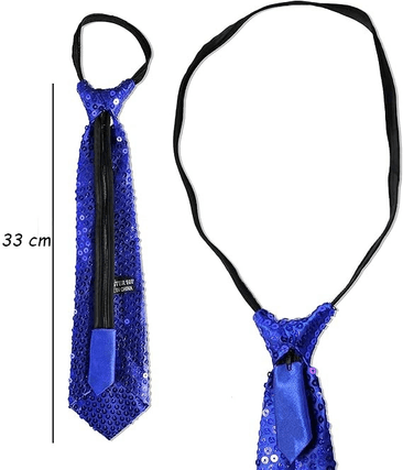 YNT İthalat SM-SMRG068-M Mavi Pul Payetli Işıltılı Parti Kravatı 33 Cm