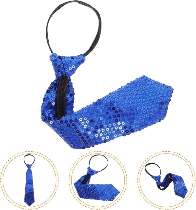 YNT İthalat SM-SMRG068-M Mavi Pul Payetli Işıltılı Parti Kravatı 33 Cm