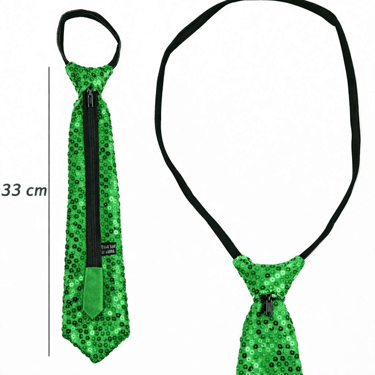 YNT İthalat SM-SMRG068-Y Yeşil Renk Pul Payetli Işıltılı Parti Kravatı 33 Cm