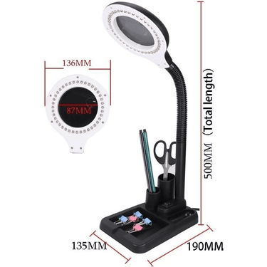 YNT İthalat TD-0018TDU-1015 Esnek 5X /10X,40 Led Işıklı Büyüteç ,lamba  Büyüteç Okuma, Çalışma Lehim Masa Lambası A808