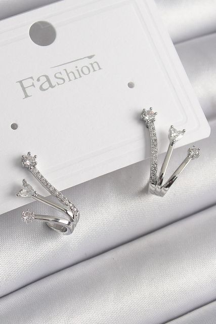 Youday Accessories BKP8345-BLNC Pirinç Gümüş Renk Zirkon Taşlı Kadın Küpe Altın