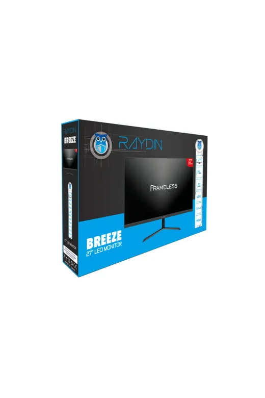 ystekno 001.MON.RAY.BREEZE Raydin Breeze, 27", 2Ms, 75Hz, Full Hd, D-Sub, Hdmi, Frameless, Va Led Monitör (Siyah)