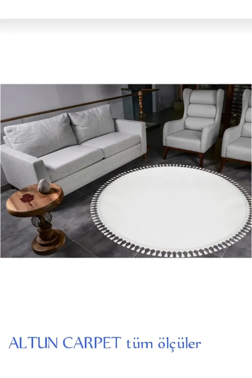 ytuftyı78ujı Altuncarpet Karbeyaz Yuvarlak50*50Jel Kaymaz Post Pelüş Halı Çoklü Ölçü Ölçüye Saçak Dahil Değildir