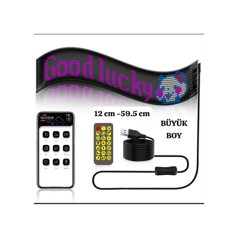 Yuba Avm TrLat0EM0015K-ledbuyuk-BLNCC Led Ekran Matrix Panel Cama Yapışan En Büyük Boy 16X96 Led Sayısı Araba Yazısı 12Cm-59.5Cm Çok Renkli