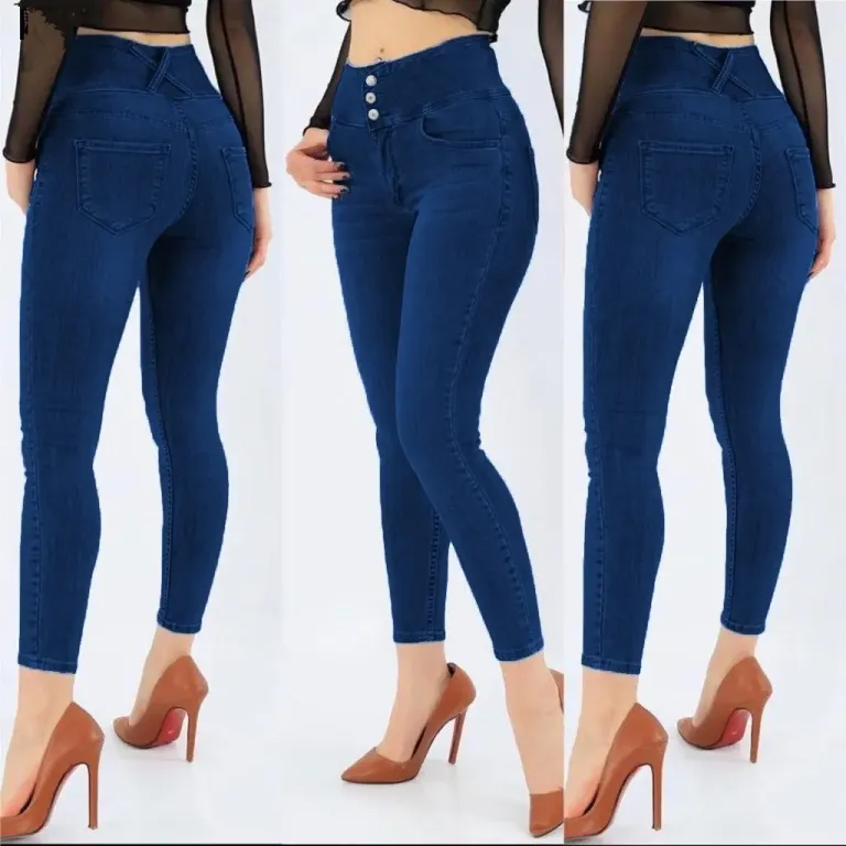 Yüksek Bel Likralı Jean Pantolon 90 Cm - S - Lacivert