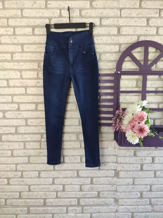 Yüksek Bel Likralı Jean Pantolon 90 Cm - S - Lacivert