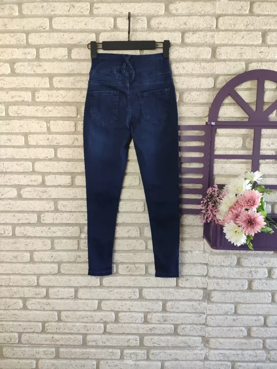 Yüksek Bel Likralı Jean Pantolon 90 Cm - S - Lacivert