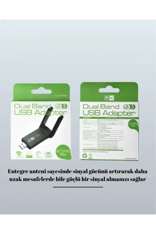 Yüksek Hızlı 1200 Mbps Çift Bant USB WiFi Adaptör – Güçlü Sinyal, Geniş Uyumluluk