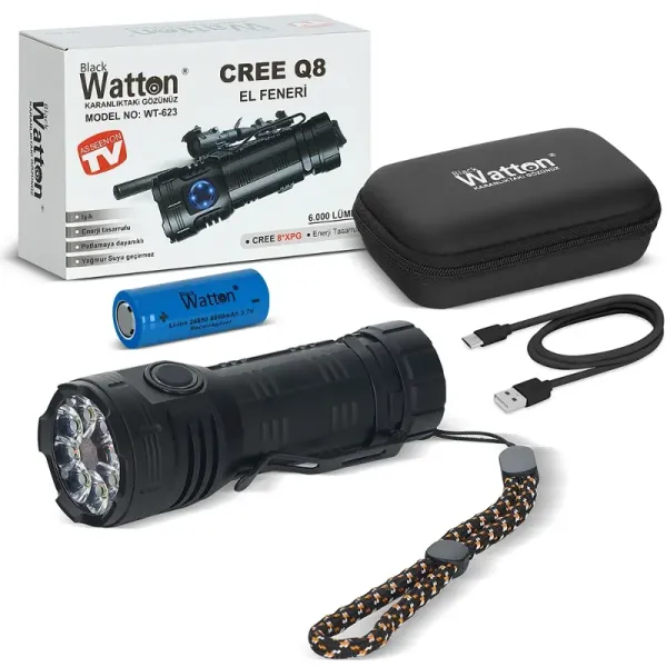 Yüksek Performanslı Şarjlı Led Fener 8 Mod 11 Cm