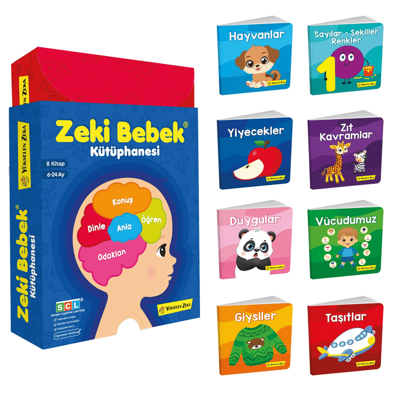yükselen zeka kgnjfn400mm 6-24 Ay Zeki Bebek Kütüphanesi 8'li Set