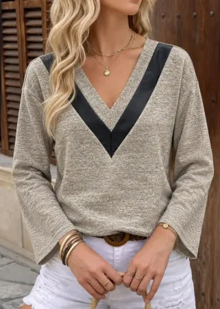 Yumoş Deri Detaylı Bluz - M - Açık Bej