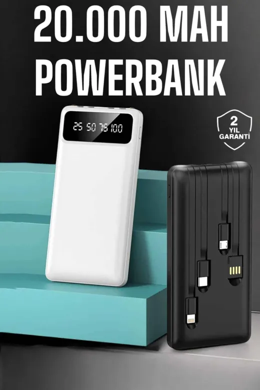 yusuftex B-44MOXEDMU5R27 Powerbank 20.000 Mah Dijital Göstergeli Lcd Ekran Uzun Pil Ömrü