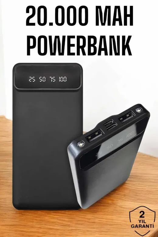 yusuftex B-HTT35DJNU1KK7 20.000 Mah Led Işıklı Lcd Ekran Usb Girişli Type-C Lightning Powerbank