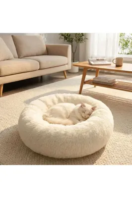 ® Yuvarlak Ultra Yumuşak Welsoft Peluş Kedi ve Köpek Yatağı – Kaymaz Taban