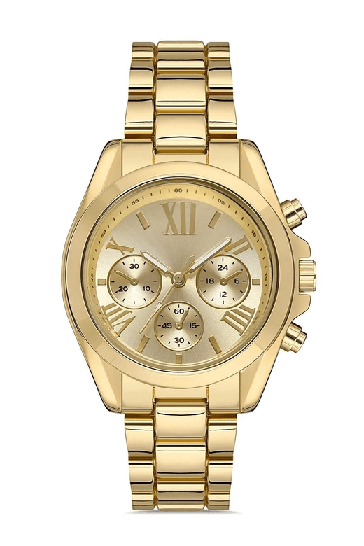 Zarif ve Şık Özel Tasarım Roma Rakam Detaylı Metal Bayan Kol Saati (gold)