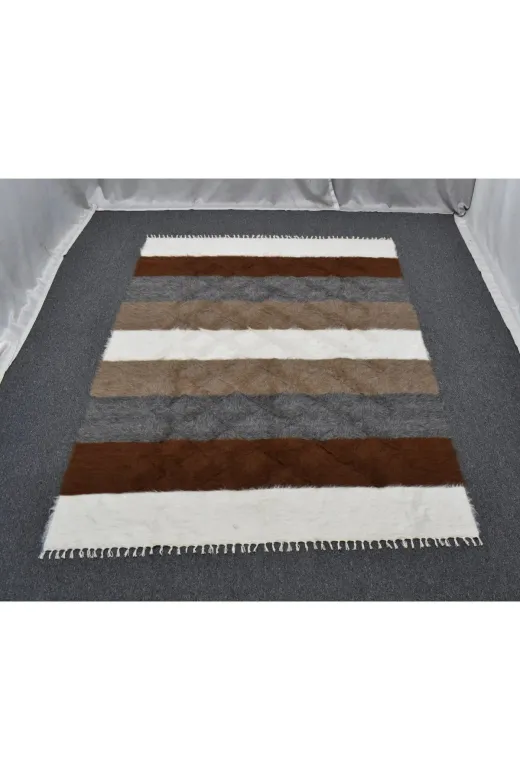 Zehra Abla Halı 2876 Yeni El Dokuma Çift Kişilik Tiftik Yün Siirt Battaniyesi Kilim