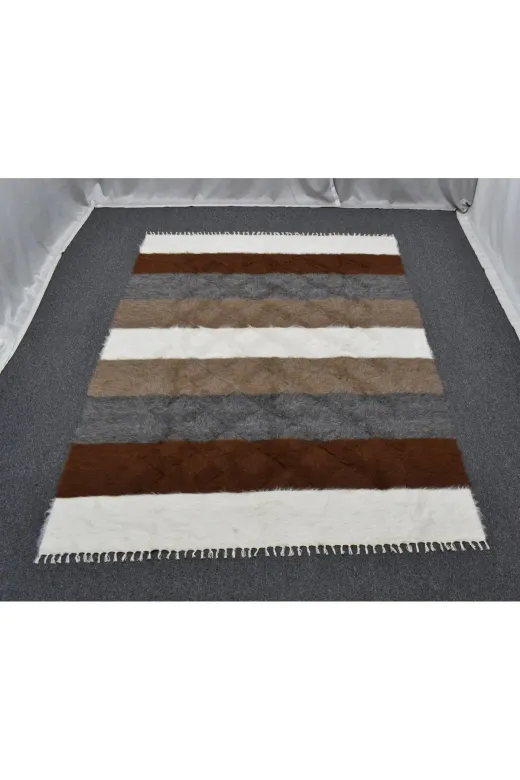Zehra Abla Halı 2876 Yeni El Dokuma Çift Kişilik Tiftik Yün Siirt Battaniyesi Kilim