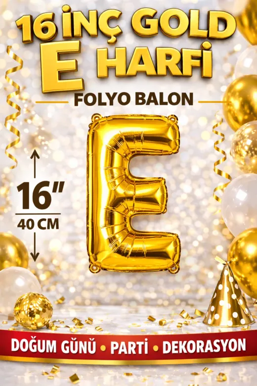 Zema parti 16incgold-e 16 İnç Gold E Harfi Folyo Balon 40 Cm Altın Doğum Günü Parti Dekorasyon