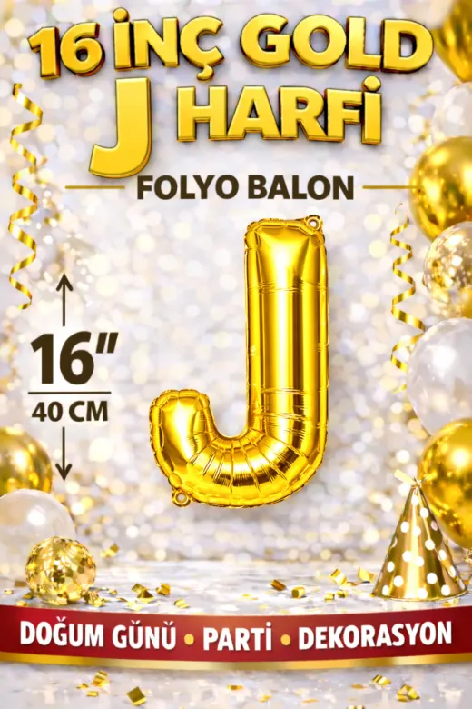 Zema parti 16incgold-j 16 İnç Gold J Harfi Folyo Balon 40 Cm Altın Doğum Günü Parti Dekorasyon