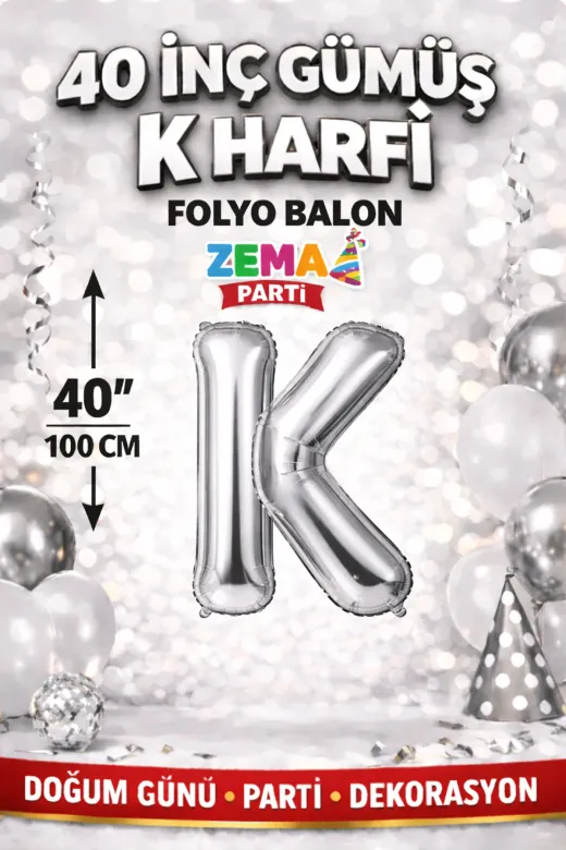 Zema parti 40-GÜMÜŞ-HARF-J 40 İnç Gümüş J Harfi Folyo Balon – Doğum Günü Parti Dekorasyon Balonu