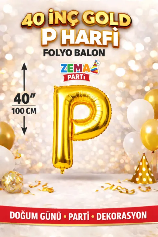 Zema parti 40inc-gold-P 40 İnç Gold P Harf Folyo Balon 100 Cm Doğum Günü Parti Dekorasyon Balonu