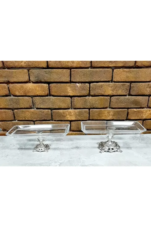 ZEN HOME ZH-ZH-264 Avangarde Gümüş Döküm Ayaklı 2 Adet Baton Sunumluk Muhteşem Set