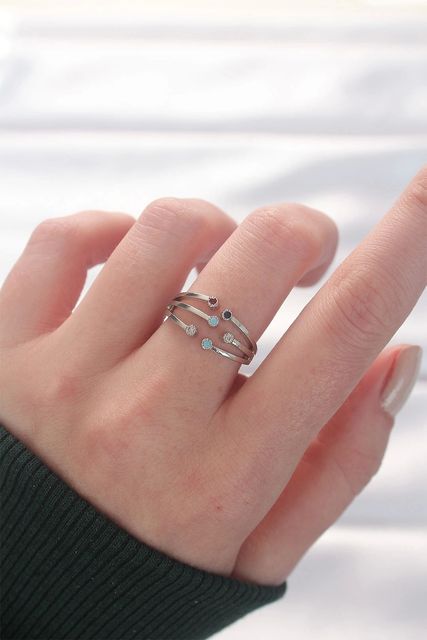 Zeplin Shop BYK3127-BLNC Renkli Zirkon Taşlı Silver Renk Ayarlanabilir Yüzük Çok Renkli