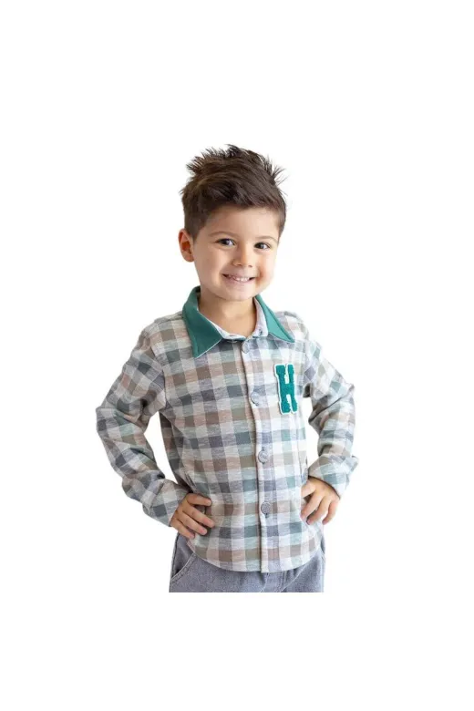 Zeyland QTEAE9AZDL-42 Erkek Bebek&çocuk Ekose Desenli Gömlek-Yeşil