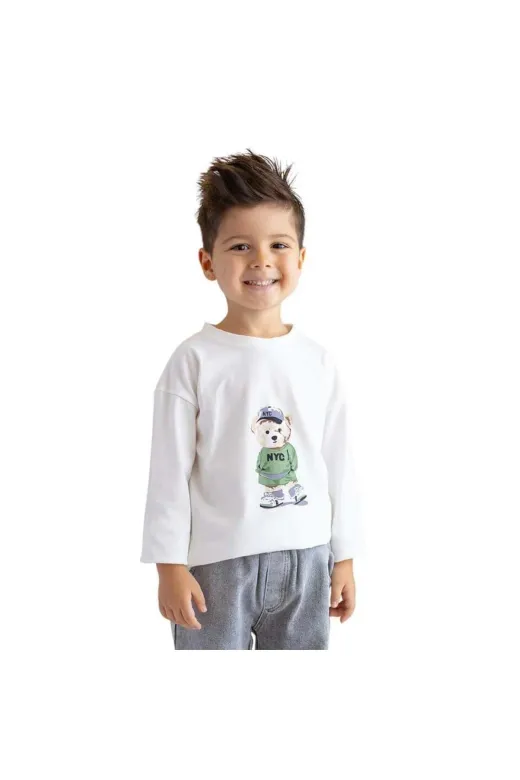 Zeyland QTEAE9AZDL-43 Erkek Bebek & Çocuk Baskılı T-Shirt & Jean Pantolon Takım-Yeşil