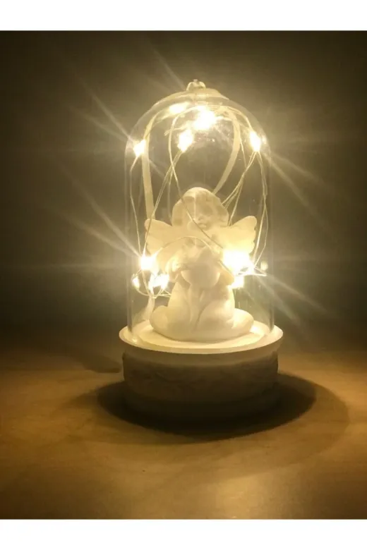 ZİPHİDA dop8661213igo Peri Led Işıklı Fanus Içinde Işıklı Masum Beyaz Melek Biblo