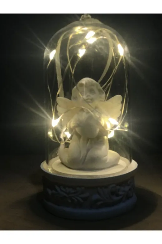 ZİPHİDA dop8661213igo Peri Led Işıklı Fanus Içinde Işıklı Masum Beyaz Melek Biblo