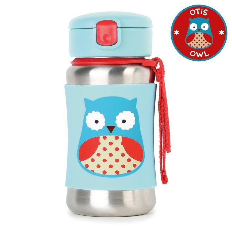 Zoo Pipetli Paslanmaz Çelik Suluk 350 ml Baykuş