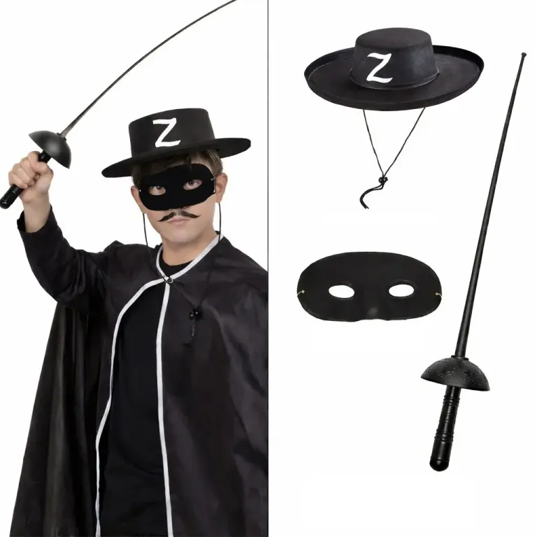 Zorro Kostüm Seti 3’lü Çocuk – Şapka, Maske ve Kılıç