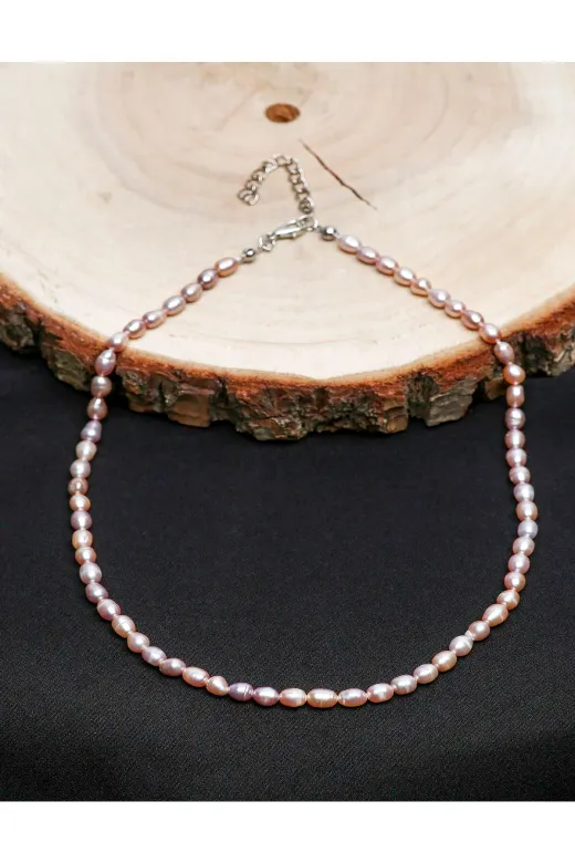 Zümrüt Doğal Taş Official KLYE6885 Orijinal Inci Pembe Renk 5-6 Mm Arpa Model Doğal Taş Kolye
