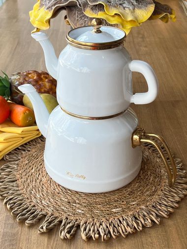 çay498485041 Whıte Pearl Emaye Çaydanlık
