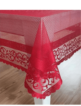 Örme 140x180 Pano Desenli Masa Örtüsü Kırmızı