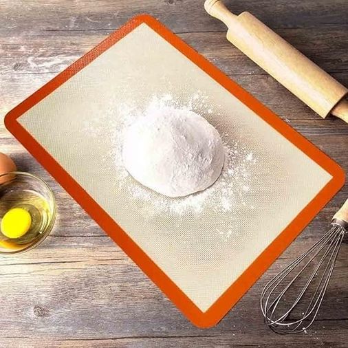 000-art 57855210128827880184975 Silikon Pişirme Matı, Turuncu Kenarlı, Yapışmaz Fırın Tepsisi Altlığı 50 X 22