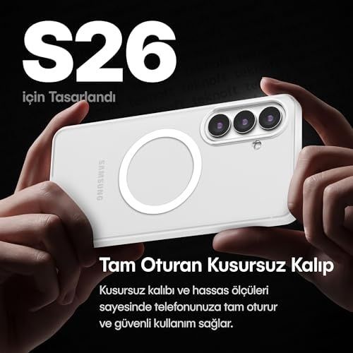 000-art 57855210133374980184975 Galaxy S26 İçin Matt Flex Serisi Magsafe İle Uyumlu Yükseltilmiş Lens Çerçeveli Ultra Güçlü Darbeye Dayanıklı Yumuşak Silikon Kılıf Beyaz, Galaxy S26 50 X 22
