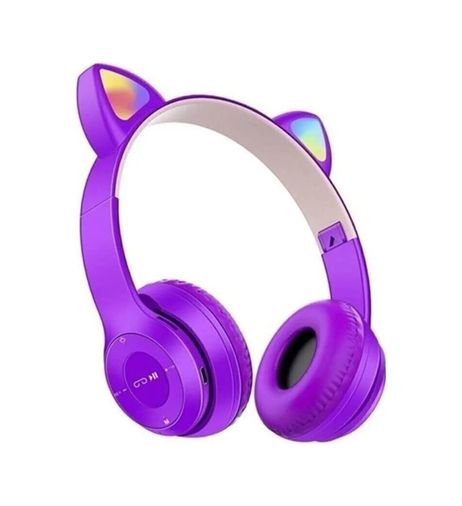 000-art 57855210133860080184975 P47M Kedili Katlanabilir Kulak Üstü Kablosuz Bluetooth 5.0 Kulaklık Ledli Çocuk Kulaklık Mor 50 X 22