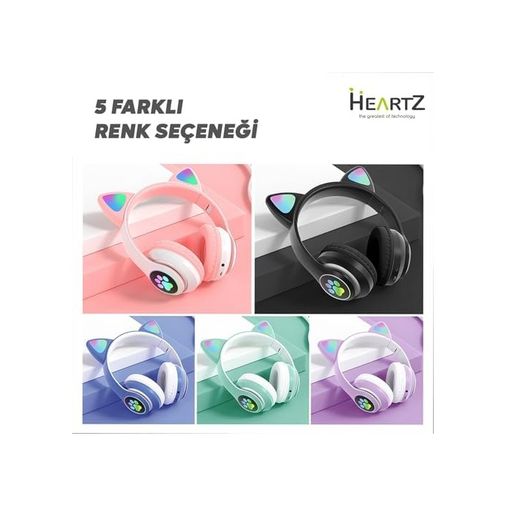 000-art 57855210133867880184975 H10 Cat Kedili Led Işıklı Kafaüstü Bluetooth Kulaklık Toz Pembe 50 X 22