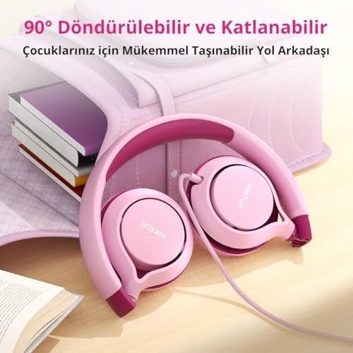 000-art 57855210133874080184975 Earfun S1 Kablolu Kulaküstü Çocuk Kulaklık - Ayarlanabilir Kafa Bandı - Okul/seyahat/erkek/kız Çocuklar/bilgisayar/tablet Için Taşınabilir - Pembe 50 X 22