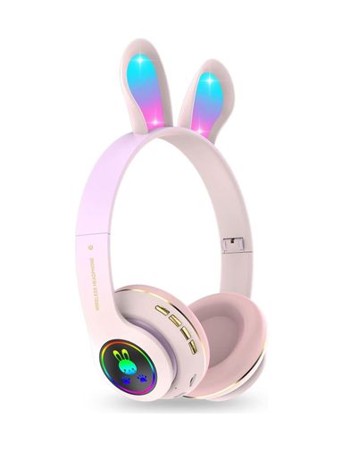 000-art 57855210133888180184975 Tavşan Kulaklı Bluetooth Kulaklık, Renkli Led Işıklı, 5.0 Versiyon, Ayarlanabilir Büyüklük, Hafıza Kart Girişli, 40Mm Kulaklık, 6 Saat Kullanım Süresi, Bass Tiz Müthiş Ses Toz Pembe 50 X 22
