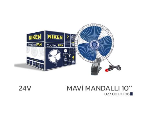 000270010106 Araç Içi Vantilatör Mavi Mandallı 24V 10 İnç Üniversal Model Niken