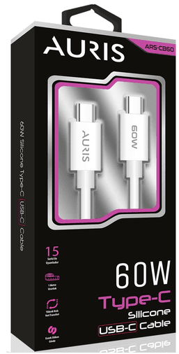 07031998 Auris Cb60 60W Usb-C Type-C Silikon 1 Metre Şarj Kablo 15 Serisi İle Uyumlu