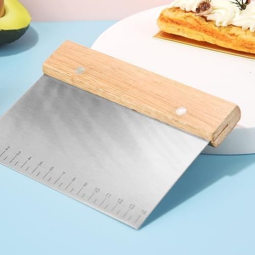0lga Home 131621554 Metal Hamur Kazıyıcı, 14 Cm Ölçekli, Ahşap Saplı, Paslanmaz Çelik