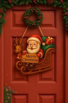 0'lyas Garden 57855210124632280184975 Noel Babalı Kızaklı Hediye Paketli Yılbaşı Geyikli Kapı Süsü Ahşap Noel Kapı Süsü Yılbaşı Mazemeleri Temalı Hediyeler 25-30 Cm