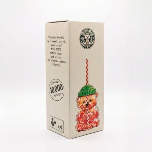 0xbez 131621662 Goggy Bear - Cam Ayıcık Figürlü İçecek Bardağı - 500 Ml Açık Bej